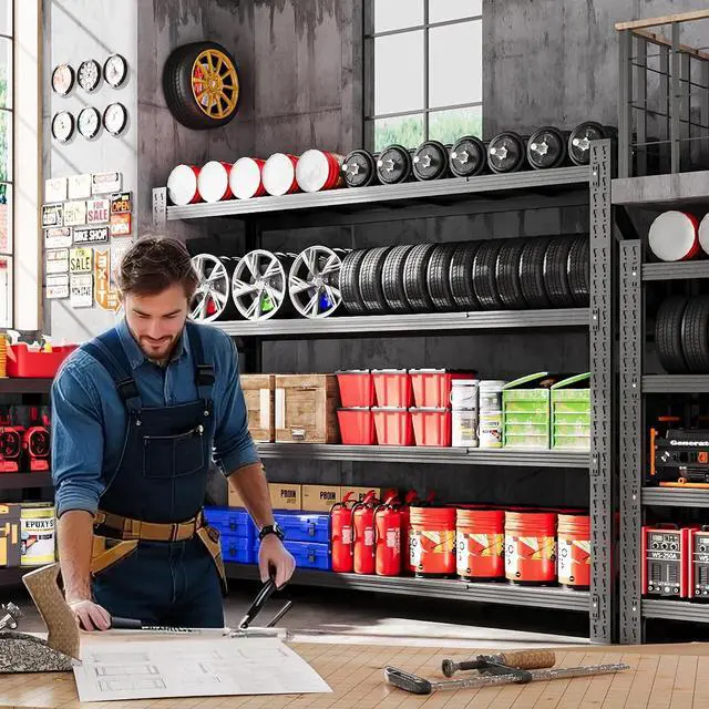 Alt view image 4 of 7 - 79W Garage Shelving Heavy Duty, 6000LBS Metal Storage Shelves, 24 Deep Storage rack shelf, Steel Tall Industrial Shelving , 4 Tier Adjustable Standing Shelf for Warehouse / Shop 79"W x 24"D x 79"H