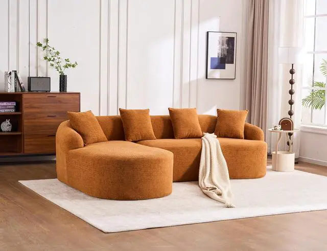 Alt view image 5 of 7 - L-Shaped Modular Sofa with Chaise Longue, 3-Seater, Wood Grain Chenille Fabric, Full Sponge Compression, Includes 4 Pillows Comfortable Living Room Sofa for Home & Apartment
