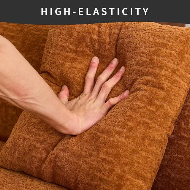Alt view image 7 of 7 - L-Shaped Modular Sofa with Chaise Longue, 3-Seater, Wood Grain Chenille Fabric, Full Sponge Compression, Includes 4 Pillows Comfortable Living Room Sofa for Home & Apartment