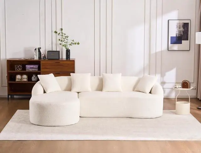 Main image of L-Shaped Modular Sofa with Chaise Longue, 3-Seater, Wood Grain Chenille Fabric, Full Sponge Compression, Includes 4 Pillows Comfortable Living Room Sofa for Home & Apartment