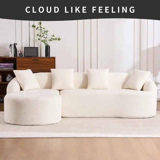Alt view image 2 of 7 - L-Shaped Modular Sofa with Chaise Longue, 3-Seater, Wood Grain Chenille Fabric, Full Sponge Compression, Includes 4 Pillows Comfortable Living Room Sofa for Home & Apartment
