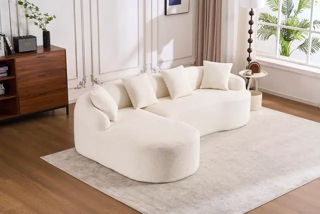 Alt view image 3 of 7 - L-Shaped Modular Sofa with Chaise Longue, 3-Seater, Wood Grain Chenille Fabric, Full Sponge Compression, Includes 4 Pillows Comfortable Living Room Sofa for Home & Apartment
