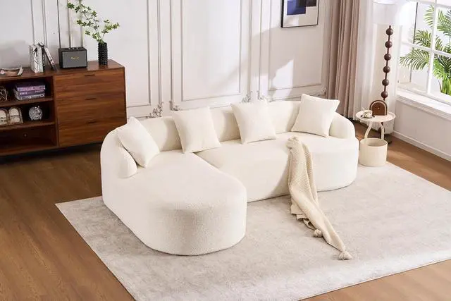 Alt view image 5 of 7 - L-Shaped Modular Sofa with Chaise Longue, 3-Seater, Wood Grain Chenille Fabric, Full Sponge Compression, Includes 4 Pillows Comfortable Living Room Sofa for Home & Apartment