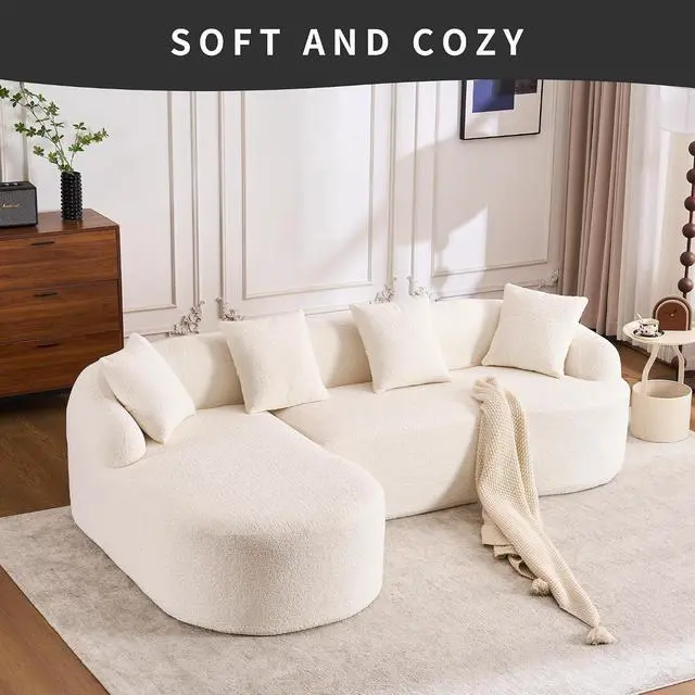 Alt view image 6 of 7 - L-Shaped Modular Sofa with Chaise Longue, 3-Seater, Wood Grain Chenille Fabric, Full Sponge Compression, Includes 4 Pillows Comfortable Living Room Sofa for Home & Apartment