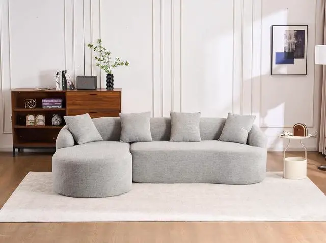 Main image of L-Shaped Modular Sofa with Chaise Longue, 3-Seater, Wood Grain Chenille Fabric, Full Sponge Compression, Includes 4 Pillows Comfortable Living Room Sofa for Home & Apartment
