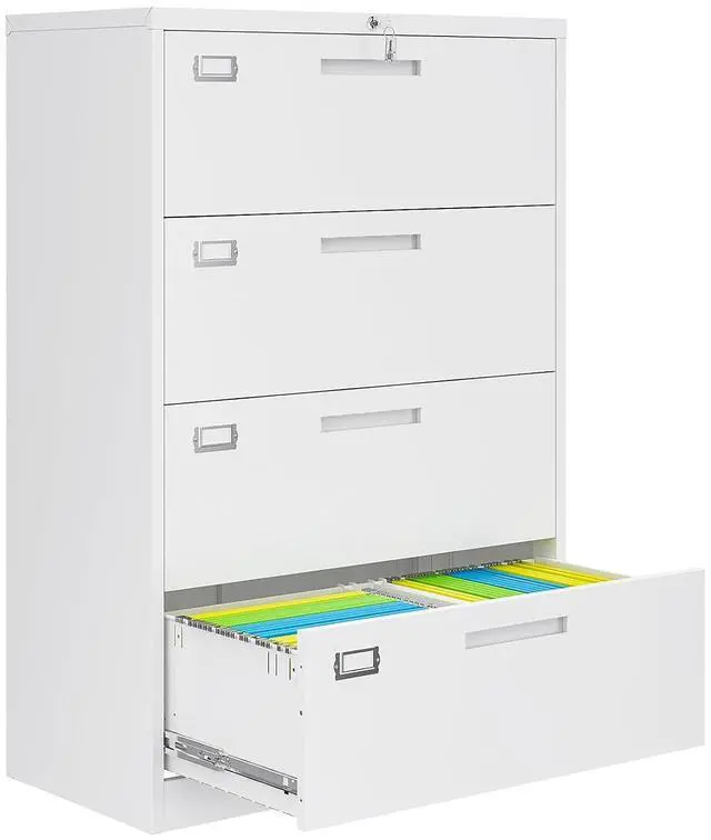 Main image of 4 Drawer File Cabinets for Home Office, Metal Filing Cabinet with Lock, White Locking File Caninet Four Drawer, Office Storage Caninets Steel Cabnet for Letter/Legal/A4/F4-Assembly Required