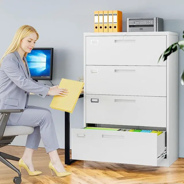 Alt view image 2 of 7 - 4 Drawer File Cabinets for Home Office, Metal Filing Cabinet with Lock, White Locking File Caninet Four Drawer, Office Storage Caninets Steel Cabnet for Letter/Legal/A4/F4-Assembly Required