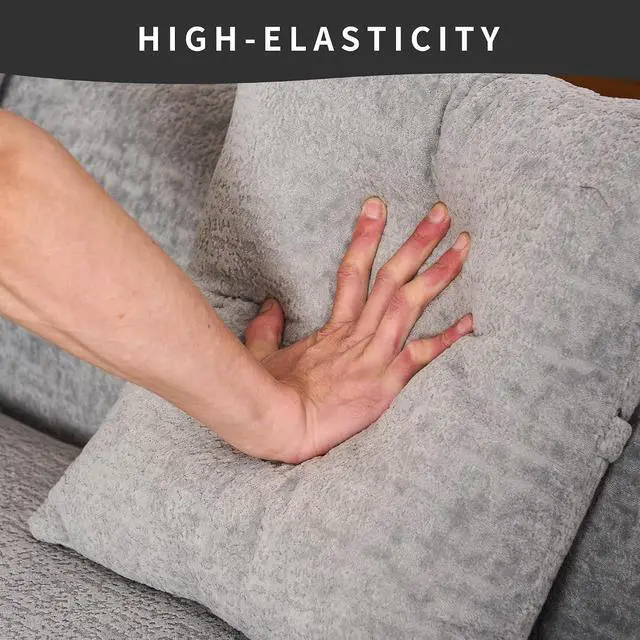 Alt view image 7 of 7 - L-Shaped Modular Sofa with Chaise Longue, 3-Seater, Wood Grain Chenille Fabric, Full Sponge Compression, Includes 4 Pillows Comfortable Living Room Sofa for Home & Apartment