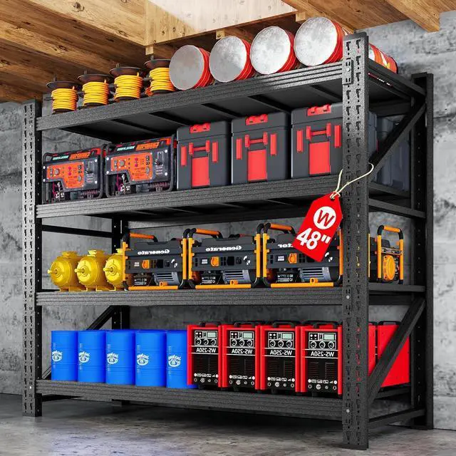 Main image of 48" W Metal Storage Shelves Heavy Duty, 3000LBS Garage Shelving Units, 4 Tier Tall Metal Shelving, 24" Deep Steel Shelf Rack , Adjustable Utility Standing Shelf for Warehouse/Shop 48"W x 24"D x 70"H