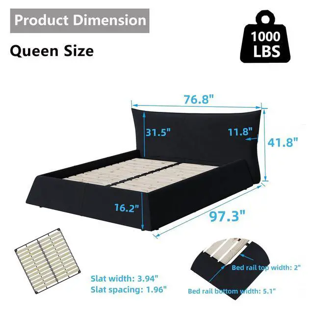 Alt view image 2 of 7 - Queen Size Velvet Upholstered Cloud Bed, Oversized Platform Bed with Oversized Headboard, Floor Luxury Bed Frame Queen with Metal & Solid Wood Frame, Noise-Free, Cream