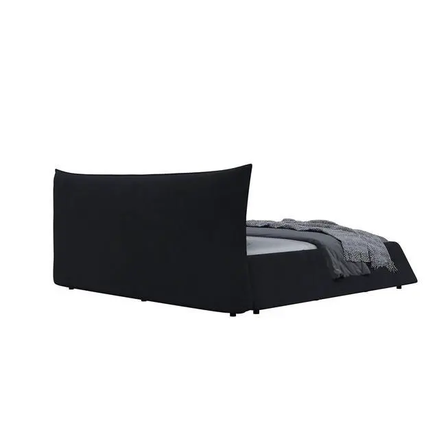 Alt view image 6 of 7 - Queen Size Velvet Upholstered Cloud Bed, Oversized Platform Bed with Oversized Headboard, Floor Luxury Bed Frame Queen with Metal & Solid Wood Frame, Noise-Free, Cream