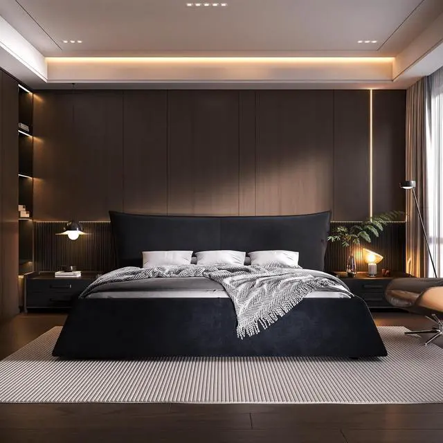 Alt view image 4 of 7 - Queen Size Velvet Upholstered Cloud Bed, Oversized Platform Bed with Oversized Headboard, Floor Luxury Bed Frame Queen with Metal & Solid Wood Frame, Noise-Free, Cream