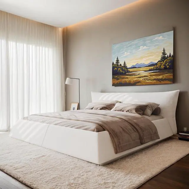 Main image of Queen Size Velvet Upholstered Cloud Bed, Oversized Platform Bed with Oversized Headboard, Floor Luxury Bed Frame Queen with Metal & Solid Wood Frame, Noise-Free, Cream