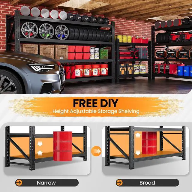 Alt view image 3 of 7 - 79W Garage Shelving Heavy Duty, 6000LBS Metal Storage Shelves, 24 Deep Storage rack shelf, Steel Tall Industrial Shelving , 4 Tier Adjustable Standing Shelf for Warehouse / Shop 79"W x 24"D x 79"H