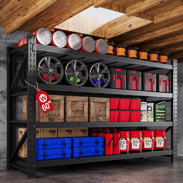 Main image of 60" W Metal Shelving Heavy Duty, 24" Deep Large Storage Shelves, 4 Tier Tall Steel Industrial Shelving, 5000 LBS Adjustable Standing Shelf for Warehouse/Shop 60" W x 24" D x 70" H