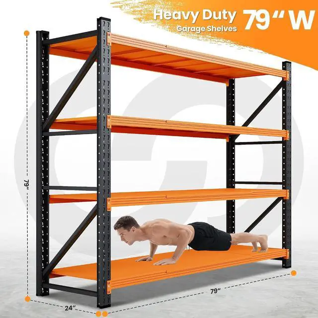 Alt view image 2 of 7 - Storage Shelves Heavy Duty, 6000LBS Metal Garage Shelving 24 Deep Storage Rack Shelf, Steel Tall Industrial Shelving, 4 Tier Adjustable Standing Shelf for Warehouse/Shop 79" W x 24" D x 79" H