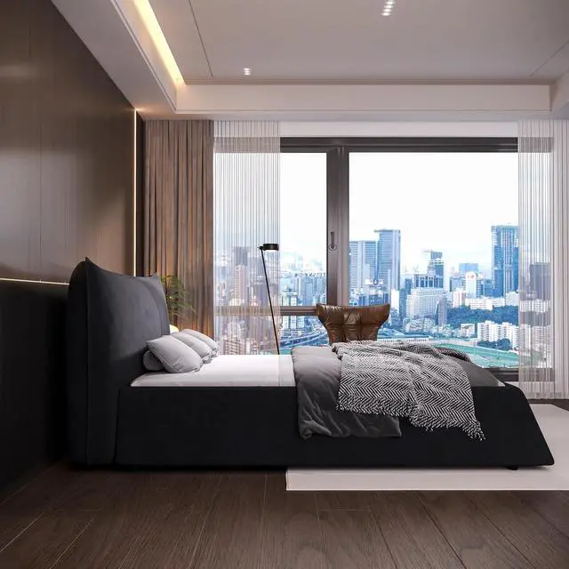 Alt view image 5 of 7 - Queen Size Velvet Upholstered Cloud Bed, Oversized Platform Bed with Oversized Headboard, Floor Luxury Bed Frame Queen with Metal & Solid Wood Frame, Noise-Free, Cream