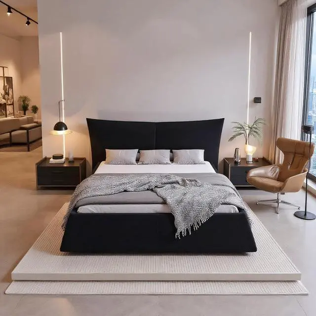 Main image of King Size Velvet Upholstered Cloud Bed, Oversized Platform Bed with Oversized Headboard, Floor Luxury Bed Frame King with Metal & Solid Wood Frame, Noise-Free, Black