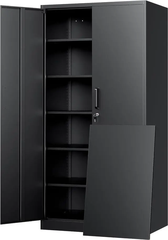 Main image of 72"H Metal Storage Cabinets, Tall Locking Garage Cabinet with 2 Doors and 5 Adjustable Shelves, Steel Utility Tool Caninet, Black Lockable Outdoor Storage Cabnet for Pantry, Garage, Home Office