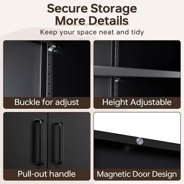Alt view image 7 of 7 - 72"H Metal Storage Cabinets, Tall Locking Garage Cabinet with 2 Doors and 5 Adjustable Shelves, Steel Utility Tool Caninet, Black Lockable Outdoor Storage Cabnet for Pantry, Garage, Home Office