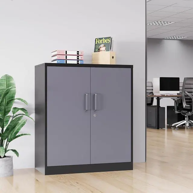 Alt view image 2 of 7 - Metal Storage Cabinets with Locking Doors & 2 Adjustable Shelves, Lockable Steel Office Cabinets, Counter Caninet Small Locking Cabnet Locked Tool Cabnets for Home, Office, Garage, Hallway