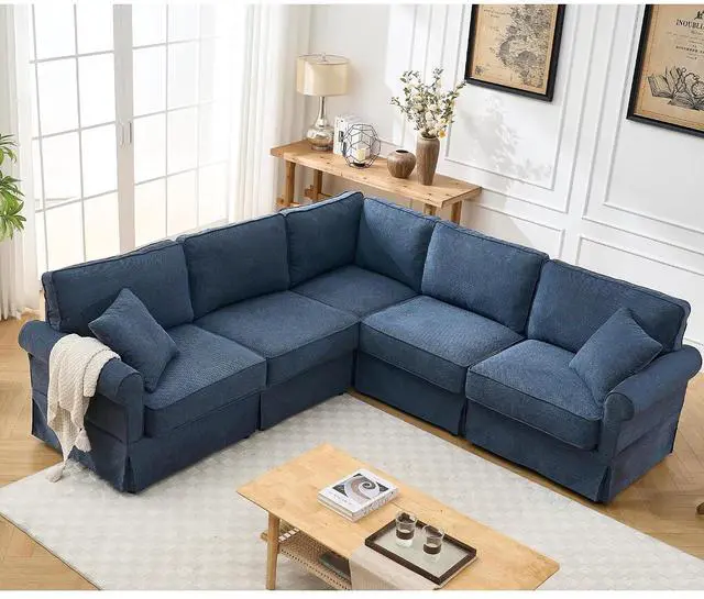Main image of Modular Sectional Sofa Set, 5-Seat Convertible L-Shaped Couch, Reversible Sectional Sofa, Upholstered Corner Sofa with Rolled Arms, Soft Linen Fabric Comfortable Living Room Sofa
