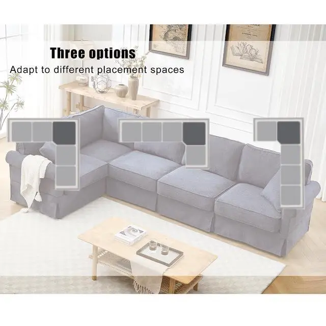 Alt view image 3 of 7 - Modular Sectional Sofa Set, 5-Seat Convertible L-Shaped Couch, Reversible Sectional Sofa, Upholstered Corner Sofa with Rolled Arms, Soft Linen Fabric Comfortable Living Room Sofa