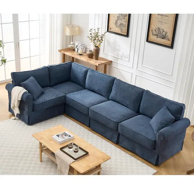 Alt view image 5 of 7 - Modular Sectional Sofa Set, 5-Seat Convertible L-Shaped Couch, Reversible Sectional Sofa, Upholstered Corner Sofa with Rolled Arms, Soft Linen Fabric Comfortable Living Room Sofa