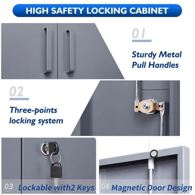Alt view image 4 of 7 - Metal Storage Cabinets with Locking Doors & 2 Adjustable Shelves, Lockable Steel Office Cabinets, Counter Caninet Small Locking Cabnet Locked Tool Cabnets for Home, Office, Garage, Hallway