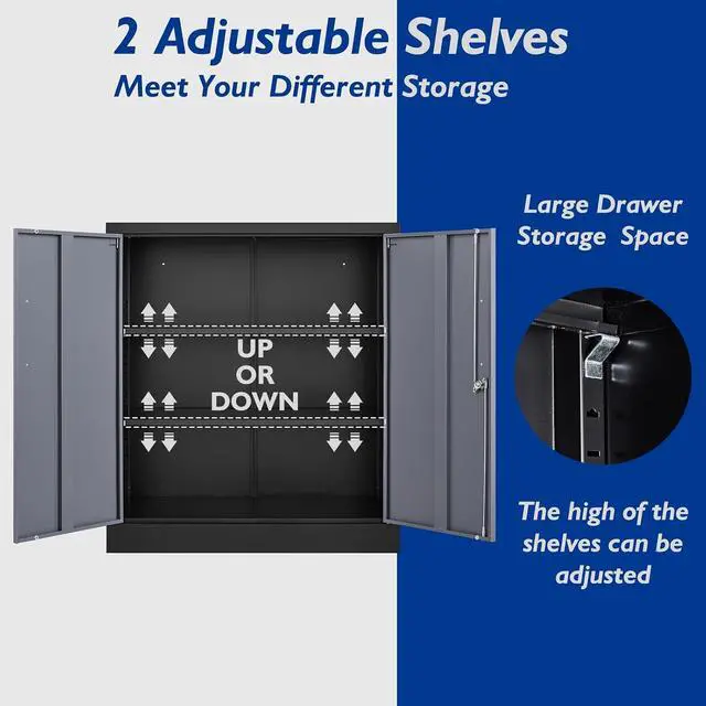 Alt view image 5 of 7 - Metal Storage Cabinets with Locking Doors & 2 Adjustable Shelves, Lockable Steel Office Cabinets, Counter Caninet Small Locking Cabnet Locked Tool Cabnets for Home, Office, Garage, Hallway