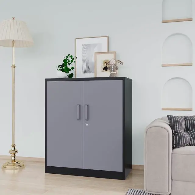 Alt view image 6 of 7 - Metal Storage Cabinets with Locking Doors & 2 Adjustable Shelves, Lockable Steel Office Cabinets, Counter Caninet Small Locking Cabnet Locked Tool Cabnets for Home, Office, Garage, Hallway