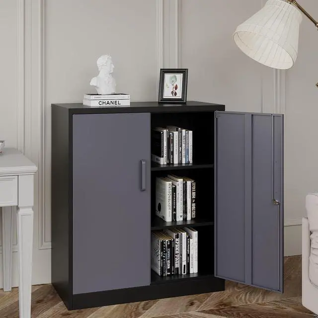 Alt view image 7 of 7 - Metal Storage Cabinets with Locking Doors & 2 Adjustable Shelves, Lockable Steel Office Cabinets, Counter Caninet Small Locking Cabnet Locked Tool Cabnets for Home, Office, Garage, Hallway