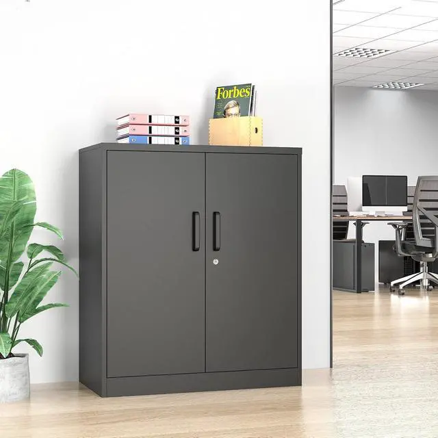 Alt view image 2 of 7 - 36" H Metal Garage Cabinet, 2 Doors Storage Cabinets, Steel Utility Tool Caninet, Short Locking Caninets with Adjustable Shelves, Black Lockable File Cabnet Cupboard for Home/Office/School/Shop
