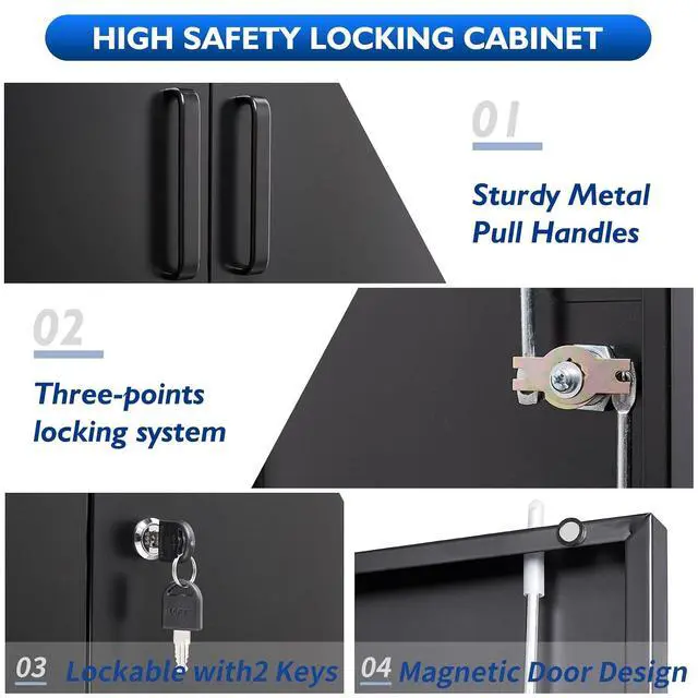 Alt view image 5 of 7 - 36" H Metal Garage Cabinet, 2 Doors Storage Cabinets, Steel Utility Tool Caninet, Short Locking Caninets with Adjustable Shelves, Black Lockable File Cabnet Cupboard for Home/Office/School/Shop