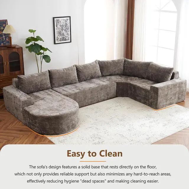 Alt view image 5 of 7 - Oversized Modular Sofa Set, Cloud Sectional Sofa with Deep Seats, U-Shaped Upholstered Couches for Living Room Couch, Sectional Sofa, Brown, Easy to Rearrange(141.7")