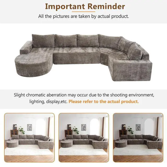 Alt view image 7 of 7 - Oversized Modular Sofa Set, Cloud Sectional Sofa with Deep Seats, U-Shaped Upholstered Couches for Living Room Couch, Sectional Sofa, Brown, Easy to Rearrange(141.7")