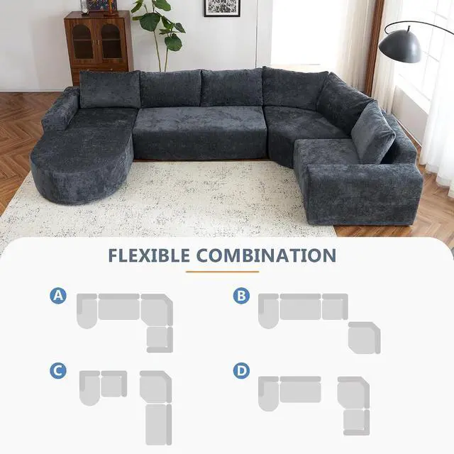 Alt view image 4 of 7 - Oversized Modular Sofa Set, Cloud Sectional Sofa with Deep Seats, U-Shaped Upholstered Couches for Living Room Couch, Sectional Sofa, Brown, Easy to Rearrange(141.7")