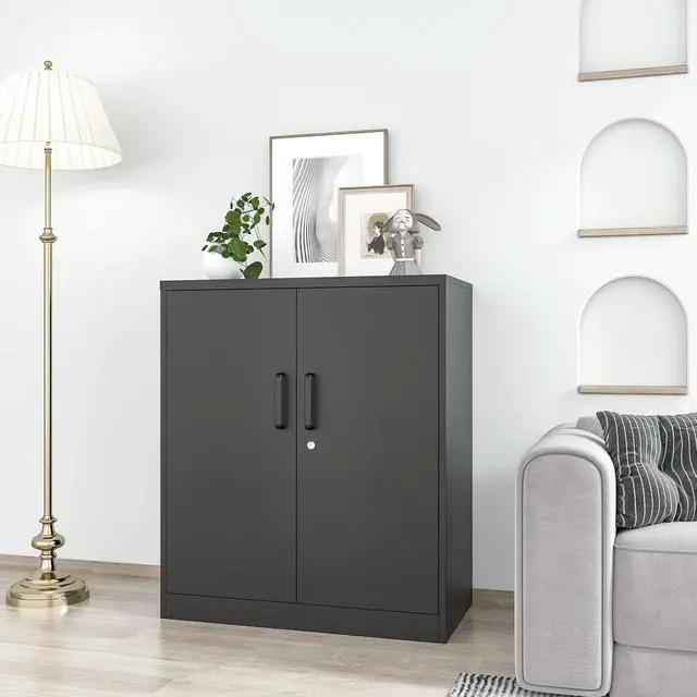 Alt view image 6 of 7 - 36" H Metal Garage Cabinet, 2 Doors Storage Cabinets, Steel Utility Tool Caninet, Short Locking Caninets with Adjustable Shelves, Black Lockable File Cabnet Cupboard for Home/Office/School/Shop