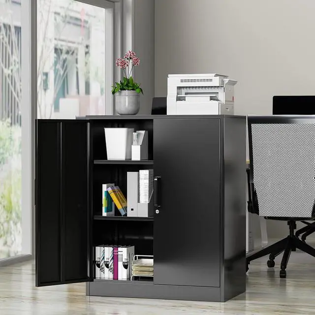 Alt view image 7 of 7 - 36" H Metal Garage Cabinet, 2 Doors Storage Cabinets, Steel Utility Tool Caninet, Short Locking Caninets with Adjustable Shelves, Black Lockable File Cabnet Cupboard for Home/Office/School/Shop