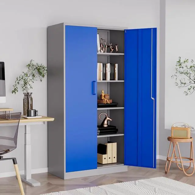 Alt view image 2 of 7 - Metal Storage Cabinet with Lock, 71" Black Garage Cabinets with 2 Doors and 4 Adjustable Shelves, Steel Locking Caninet Tall Tool Storage Cabnet, Lockable File Caninets for Home Office, Pantry