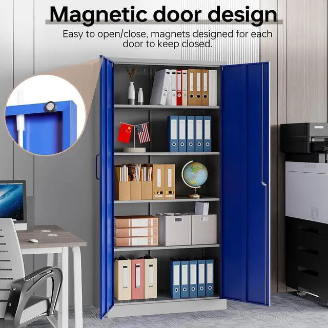 Alt view image 5 of 7 - Metal Storage Cabinet with Lock, 71" Black Garage Cabinets with 2 Doors and 4 Adjustable Shelves, Steel Locking Caninet Tall Tool Storage Cabnet, Lockable File Caninets for Home Office, Pantry