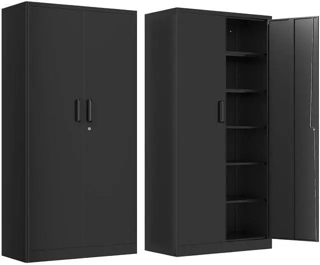Main image of Metal Garage Storage Cabinet, 71" Tall Storage Cabinets with 2 Doors and 5 Adjustable Shelves, Steel Utility Tool Caninet, Black Locking Caninets, Lockable File Cabnet for Home/Office/School