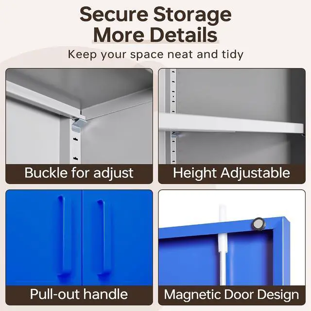 Alt view image 7 of 7 - Metal Storage Cabinet with Lock, 71" Black Garage Cabinets with 2 Doors and 4 Adjustable Shelves, Steel Locking Caninet Tall Tool Storage Cabnet, Lockable File Caninets for Home Office, Pantry