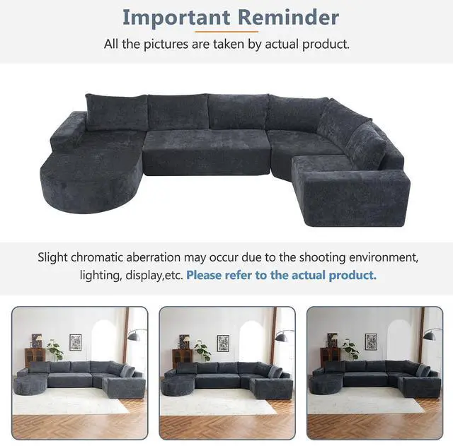 Alt view image 7 of 7 - Oversized Modular Sofa Set, Cloud Sectional Sofa with Deep Seats, U-Shaped Upholstered Couches for Living Room Couch, Sectional Sofa, Brown, Easy to Rearrange(141.7")