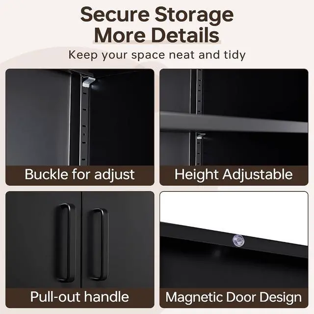Alt view image 4 of 7 - Metal Garage Storage Cabinet, 71" Tall Storage Cabinets with 2 Doors and 5 Adjustable Shelves, Steel Utility Tool Caninet, Black Locking Caninets, Lockable File Cabnet for Home/Office/School