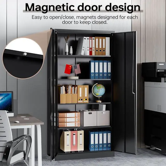 Alt view image 7 of 7 - Metal Garage Storage Cabinet, 71" Tall Storage Cabinets with 2 Doors and 5 Adjustable Shelves, Steel Utility Tool Caninet, Black Locking Caninets, Lockable File Cabnet for Home/Office/School