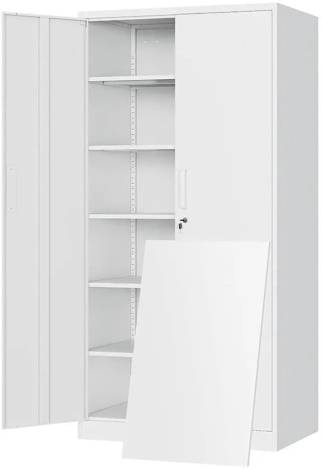 Main image of 72"H Metal Storage Cabinets, Tall Locking Garage Cabinet with 2 Doors and 5 Adjustable Shelves, Steel Utility Tool Caninet, White Lockable Outdoor Storage Cabnet for Pantry, Garage, Home Office