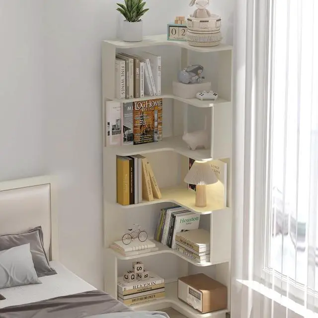 Alt view image 2 of 7 - 6 Tier L-Shaped Corner Bookshelf, Freestanding Wooden Book Shelves, Open Bookcase Display Shelf with Side Panel and Anti Tipping Device, Storage Rack for Home Office Living Room, Bedroom, White Oak