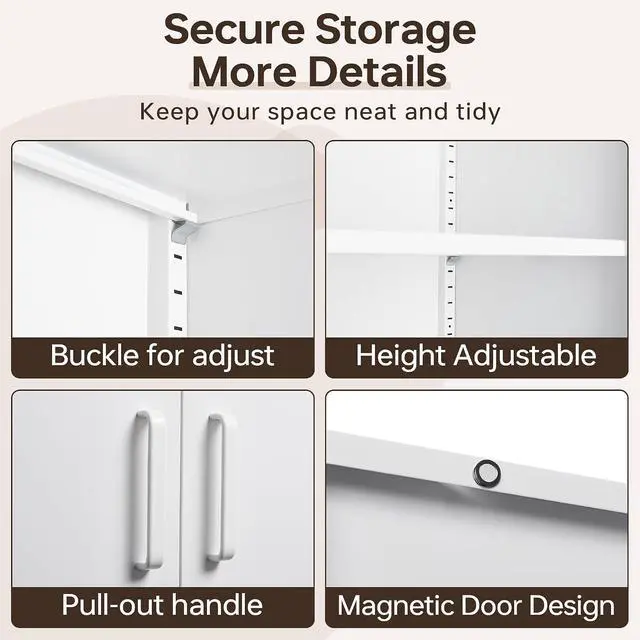 Alt view image 7 of 7 - 72"H Metal Storage Cabinets, Tall Locking Garage Cabinet with 2 Doors and 5 Adjustable Shelves, Steel Utility Tool Caninet, White Lockable Outdoor Storage Cabnet for Pantry, Garage, Home Office