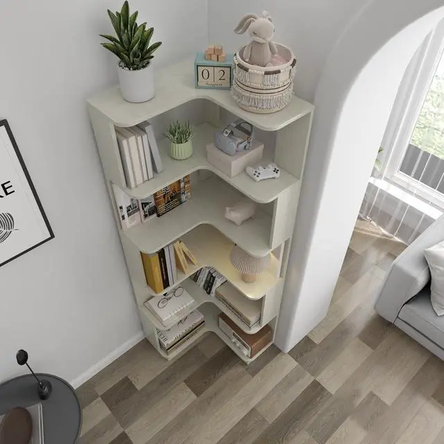 Alt view image 6 of 7 - 6 Tier L-Shaped Corner Bookshelf, Freestanding Wooden Book Shelves, Open Bookcase Display Shelf with Side Panel and Anti Tipping Device, Storage Rack for Home Office Living Room, Bedroom, White Oak
